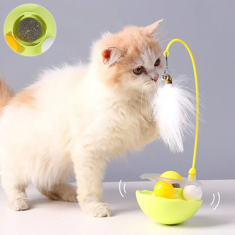 3-in-1 interactive cat tumbler toy with feather teaser