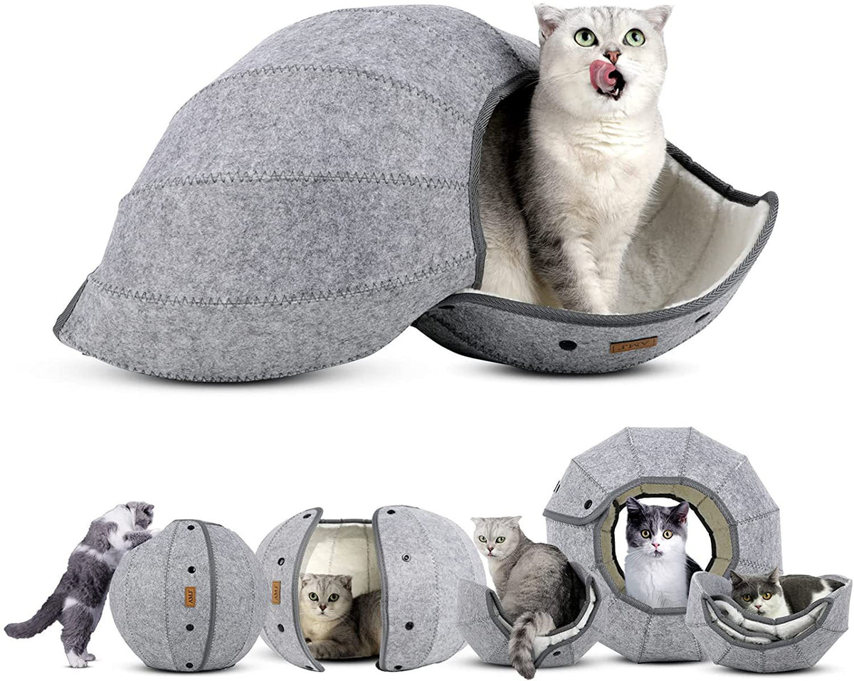 Foldable felt cat tunnel and cave bed